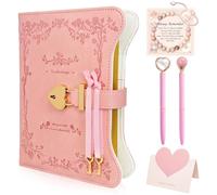 Hokoad 5pcs/Set Diary with Lock for Girls Women, 360 Pages Journal Notebook with Lock and Keys, Bracelet, Pen, A5 Pu Leather Secret Diary for Girls Ages 8-14, Back to School Birthday Gifts(Pink)