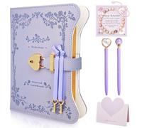 Hokoad 5pcs/Set Diary with Lock for Girls Women, 360 Pages Journal Notebook with Lock and Keys, Bracelet, Pen, A5 Pu Leather Secret Diary for Girls Ages 8-14, Back to School Birthday Gifts (Purple)