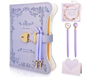 Hokoad 5pcs/Set Diary with Lock for Girls Women, 360 Pages Journal Notebook with Lock and Keys, Bracelet, Pen, A5 Pu Leather Secret Diary for Girls Ages 8-14, Back to School Birthday Gifts (Purple)