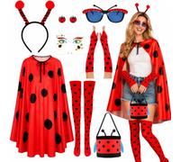 Hokoad 8 Pcs Ladybug Costume Set for Women Halloween Costume Accessories Ladybug Outfits Included Lady Bug Bag Cloak Headband Earrings Glasses Gloves for Halloween Animal Cosplay Party Dress Up