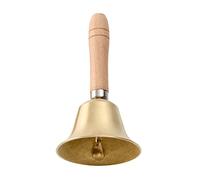 HOKPA Hand Bell, Gold 3.15 Inch Large Hand Call Bell with Solid Brass Wood Handle, Very Loud Handbell for Restaurant Service Bell Bar Jingle Wedding Classroom Church School Classroom Alarm