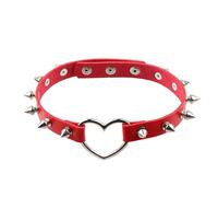 HOKPLITE Spiked Choker Necklace for Women, Punk Style Love Heart Studded Rivets Necklace, Faux Leather, No Gemstone