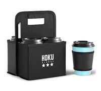 Hoku Global Portable Reusable Drink Carrier with Coffee Cup Sleeve - Insulated 4 Cup Holder Caddy - Sturdy Handle for Delivery Take Outs - Organizer Tote Bag for Hot Cold Drinks