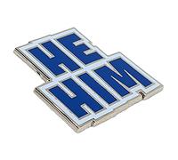 Hokum and Snark He Him Block Type Enamel Pronoun Pin, black, yellow, white, 1.25 inches