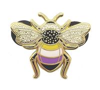 Hokum and Snark Nonbinary Pride Bee Enamel Pin, Blue, Enby LGBT+ Flag Colors, Pride Jewelry, 1.25 x 1.25 Inches, Zinc Alloy, Rubber Clutch, Pin