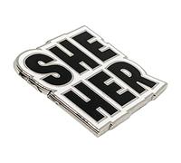 Hokum and Snark She Her Block Type Enamel Pronoun Pin Black and White, 1.25 inches