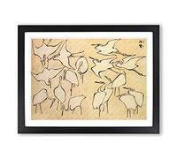 Hokusai Cranes Japanese Art Asian Japanese Framed Print | A4 Black Framed Wall Art | Ready to Hang | Asian Animal Picture | Living Room Bedroom Lounge Office
