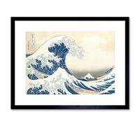 Artery8 The Great Wave Off-Kanagawa Japan Mount Fuji Sea Storm Hokusai Ukiyo-e Print Framed Wall Art Print Picture 12X16 inch | Size: W12" x H16" Artery8 Blue W12" x H16"