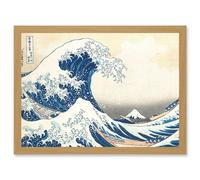 Hokusai Great Wave Off Kanagawa Mount Fuji Japan Tsunami Iconic A4 Artwork Framed Wall Art Print Artery8 Light Oak One Size