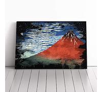 Hokusai Japanese Oriental Red Mount Fuji - | Canvas Wall Art Print | Framed & Ready to Hang Picture | Modern Home Decor for Living Room, Bedroom, Kitchen or Office | 20x14 Inches