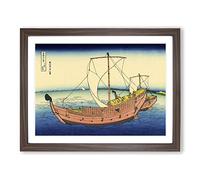 Hokusai Japanese The Kazusa Sea Route Asian Japanese Framed Print | A3 Walnut Framed Wall Art | Ready to Hang | Asian Nautical Picture | Living Room Bedroom Lounge Office