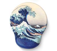 Hokusai Mouse Pad Great Wave with Silicone Wrist Rest Support - Ergonomic Japanese Art Mousepad with Smooth Lycra Tracking Surface & Non-Slip Rubber Base for Office, Home, Laptop, Computer & Gaming