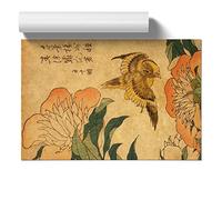Hokusai Peony and Canary Japanese Oriental Art | Unframed Wall Art Print | Ready to Frame Poster | Modern Home Decor Picture | Artwork for Living Room, Bedroom or Office | A2 (42x59.4 cm)
