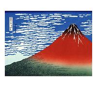 Hokusai Red Fuji Wind Sky Japanese Painting Premium Wall Art Canvas Print 18X24 Inch