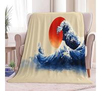 Hokusai The Great Wave Fleece Throw Blanket 180 x 220 cm Soft Plush Warm Sherpa Blankets, Black Fluffy Plush Flannel Blanket for Boys Girls Kids Adults Couch Travel Blankets