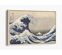 Hokusai, The Great Wave Off Kanagawa Canvas Floater Frame Print Picture Art - Light Oak Frame 24 inch wide x 16 inch high