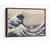 Hokusai, The Great Wave Off Kanagawa Canvas Floater Frame Print Picture Art - Walnut Frame 36 inch wide x 24 inch high