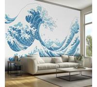 Hokusai The Great Wave Wallpaper, Japanese Waves Wallpaper for Living Room, Bedroom, Non-Woven Decor Wall Paper, Photo Dining Room, Hallway, Lounge, Mural Large 3D Home Decor 350 x 256 cm H142