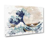 Hokusai Under the Great Wave of off Kanagawa V3 Canvas Print | Gallery Wrapped 30mm Frame Wall Art | 24x16 inches | Ready to Hang | Asian Seascape Picture | Living Room Bedroom Lounge Office