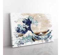 Hokusai Under the Great Wave of off Kanagawa V3 Modern Canvas Wall Art Print Ready to Hang, Framed Picture for Living Room Bedroom Home Office Décor, 60x40 cm (24x16 Inch)
