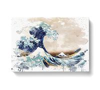 Hokusai Under the Great Wave of off Kanagawa V3 Modern Canvas Wall Art Print Ready to Hang, Framed Picture for Living Room Bedroom Home Office Décor, 50x35 cm (20x14 Inch)