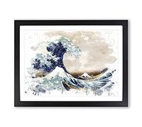 Hokusai Under the Great Wave of off Kanagawa V3 Modern Framed Print | A4 Black Framed Wall Art | Ready to Hang | Asian Nautical Picture | Living Room Bedroom Lounge Office