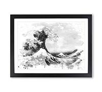 Hokusai Under the Great Wave of off Kanagawa V4 Modern Framed Print | A4 Black Framed Wall Art | Ready to Hang | Asian Nautical Picture | Living Room Bedroom Lounge Office