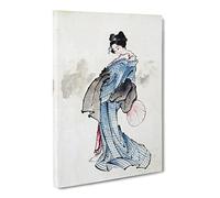 Hokusai Woman Full Length Art Canvas Print | Gallery Wrapped 30mm Frame Wall Art | 30x20 inches | Ready to Hang | Asian People Picture | Living Room Bedroom Lounge Office