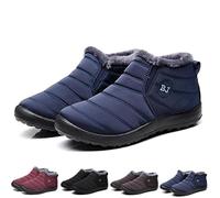 Hokuto Boojoy Winter Snow Boots, Men & Women's Fur Lined Waterproof Slip On Ankle Boots (Blue, 3.5)