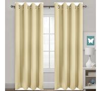 HOKXUAN Blackout Curtains 90 x 90 cm Thermal Insulated Energy Saving Super Soft Thermal Insulated Eyelet Curtains with Eyelet for Window Home, Beige