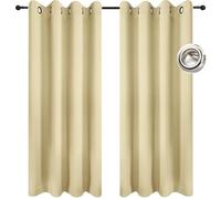 HOKXUAN Blackout Eyelet Curtains 80 x 100 cm Energy Saving Thermal Insulated Blackout Curtains Bedroom Window Treatments 2 Panels for Bedroom, Beige