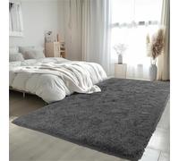 HOKXUAN Living Room Rug 140 x 170 cm Large Size Short Pile Soft Touch Thick Fluffy Rug, Shaggy Rugs Different Sizes for Living Room, Kids Room, Dark Grey