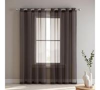 HOKXUAN Slot Top Voile Curtains 110 x 215 cm Light Filtering Semi Transparent 2 Panels Net Curtains for Windows Eyelet Ring Top for Bedroom Living Room Kitchen Nursery, Brown