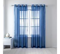 HOKXUAN Voile Sheer Curtains 125 x 175 cm Grommet Light Filtering Airy Breathable Natural Linen Semi Sheer Curtains Eyelet Top for Bedroom Living Room Patio Door, Blue