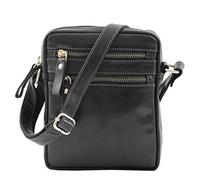 HOL Mens Real Leather Cross Body Bag Small Travel Organiser Pouch Belgrade Black