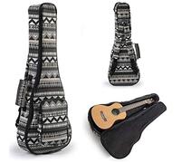 Hola! Music Heavy Duty CONCERT Ukulele Gig Bag (up to 24 Inch) with 12mm Padding and Shoulder Straps, Black&White
