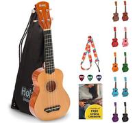 Hola! Music Ukulele for Kids and Adults - 53 cm Soprano Ukuleles for Adults, Beginners and Children - Real Wood String Instruments w/Picks, Strap and Canvas Carry Bag - Musical Instruments - Natural