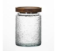 HolaJia Glass Jar with Lid - 700ml Bamboo Lid Storage Containers - Airtight Glass Jars with Lids for Coffee, Rice, and Sugar - Decorative Storage Jars for Kitchen Counter, Pantry(Hammer grain)