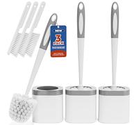Holaloha Toilet Brush, 3 Pack Toilet Brush and Holder Set Bathroom Accessories, Toilet Bowl Brush and Holder with 3 Crevice Brush for Bathroom, Toilet Scrubber Brush (White)