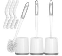 Holaloha Toilet Brush, 3 Pack Toilet Brushes for Bathroom with Holder, Bathroom Accessories Toilet Bowl Brush with 3 Clean Brush, Toilet Scrub Brush, Toilet Brush Set for Deep Cleaning, White