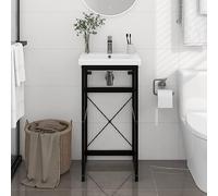 Holamys Black Powder-Coated Iron Bathroom Washbasin Frame, 32.7 in High, Rectangular Design for Modern Vanities, Durable Sink Cabinet Support