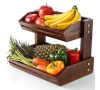 HOLANA Acacia 2 Tier Fruit Basket for Kitchen Counter Organizer - Wooden Fruit Bowl & Wooden Basket for Kitchen Counter Storage, Vegetable Produce Storage & Snack Organizer for Countertop (Walnut)