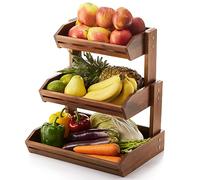 HOLANA Acacia 3 Tier Fruit Basket for Counter - Wooden Fruit Bowl for Kitchen Counter Organizer & Produce Storage Wooden Basket, Snack Organizer for Countertop, Kitchen Counter Storage (Acacia)