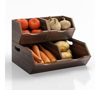 HOLANA Acacia Potato and Onion Storage Bin - Stackable Wooden Storage Bins - Pantry Baskets Organization and Storage - Onion and Potato Storage Bins for Kitchen Storage Organization