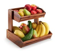HOLANA Acacia Wood Fruit Basket - 2-Tier Fruit Bowl for Kitchen Counter, Large 14x10 in, Fruteros Para Cocina, Fruit and Vegetable Storage (2 Tier)