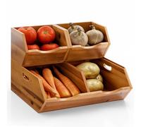HOLANA Onion and Potato Storage Bins - Acacia Wood Pantry Baskets Organization and Storage - Wooden Stackable Baskets for Bread, Fruit, Vegetable - Onion Basket for Kitchen Counter (Patent Pending)