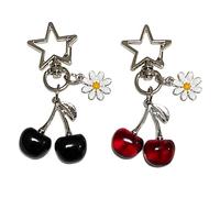HOLAOCT Cherry Bag Charm Cute Keychain Kawaii Accessories Purse Charms Star-shaped Key Ring Flower Daisy Key Chains for Women, Black,burgundy, Standard