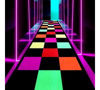 HOLAVIDA Neon Runner Rug for Party, Blacklight UV Reactive Light up Dance Floor Mat, Non-Slip Fluorescent Luminous Colorful Grid Carpet, Glow in The Dark 80s Birthday Raves Room Decor 300cmx60cmx1cm