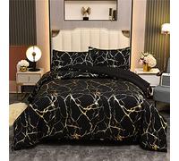 Holawakaka Gold Metallic Marble Comforter Set Full Size Foil Print Glitter Bedding Sets,Black/Gold,Full