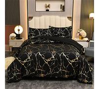 Holawakaka Gold Metallic Marble Comforter Set Queen Size Foil Print Glitter Bedding Sets,Black/Gold,Queen